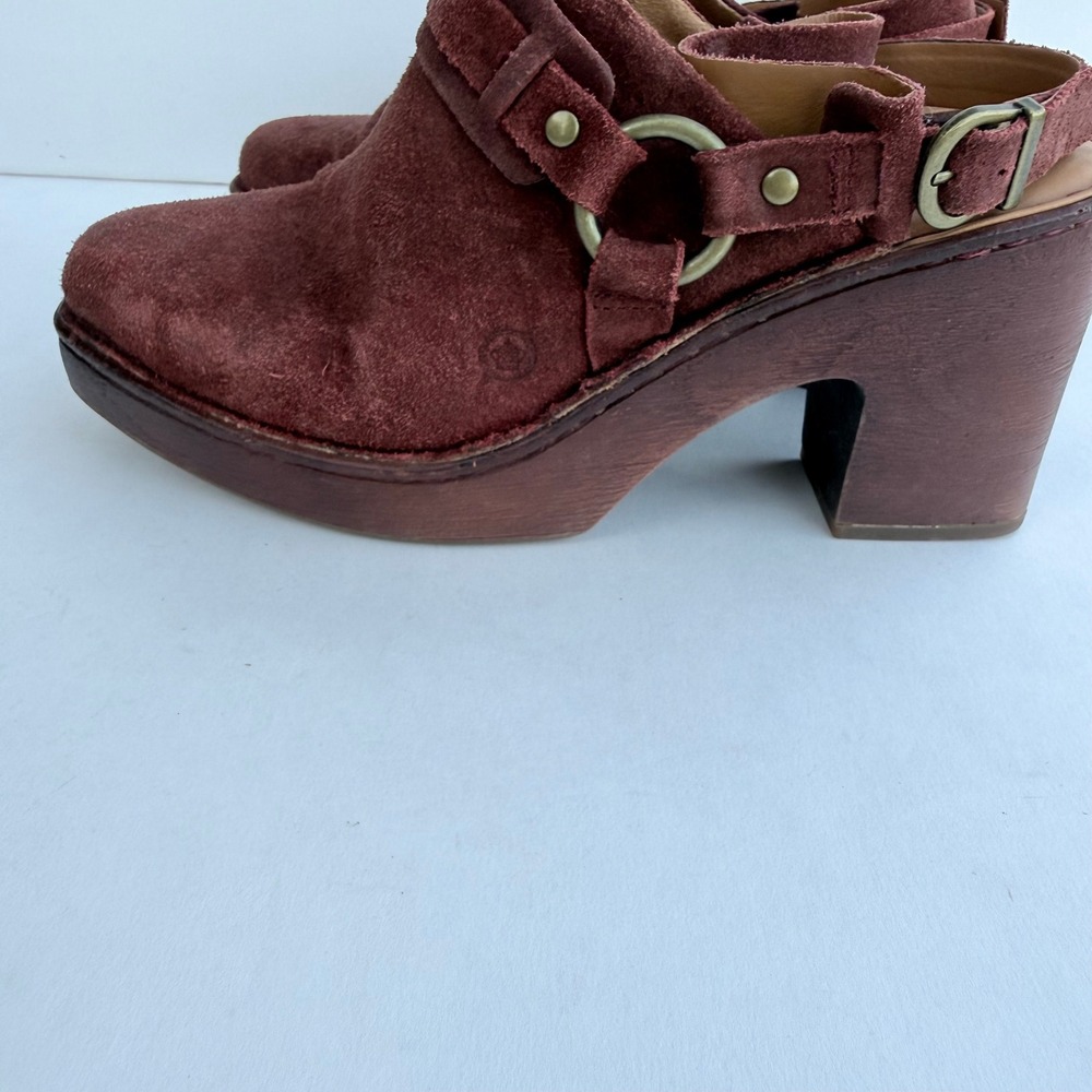 Born Cybele Burgundy Suede Platform Clogs Slingback Heels BR0024944 Wine Red 9M - Picture 11 of 16